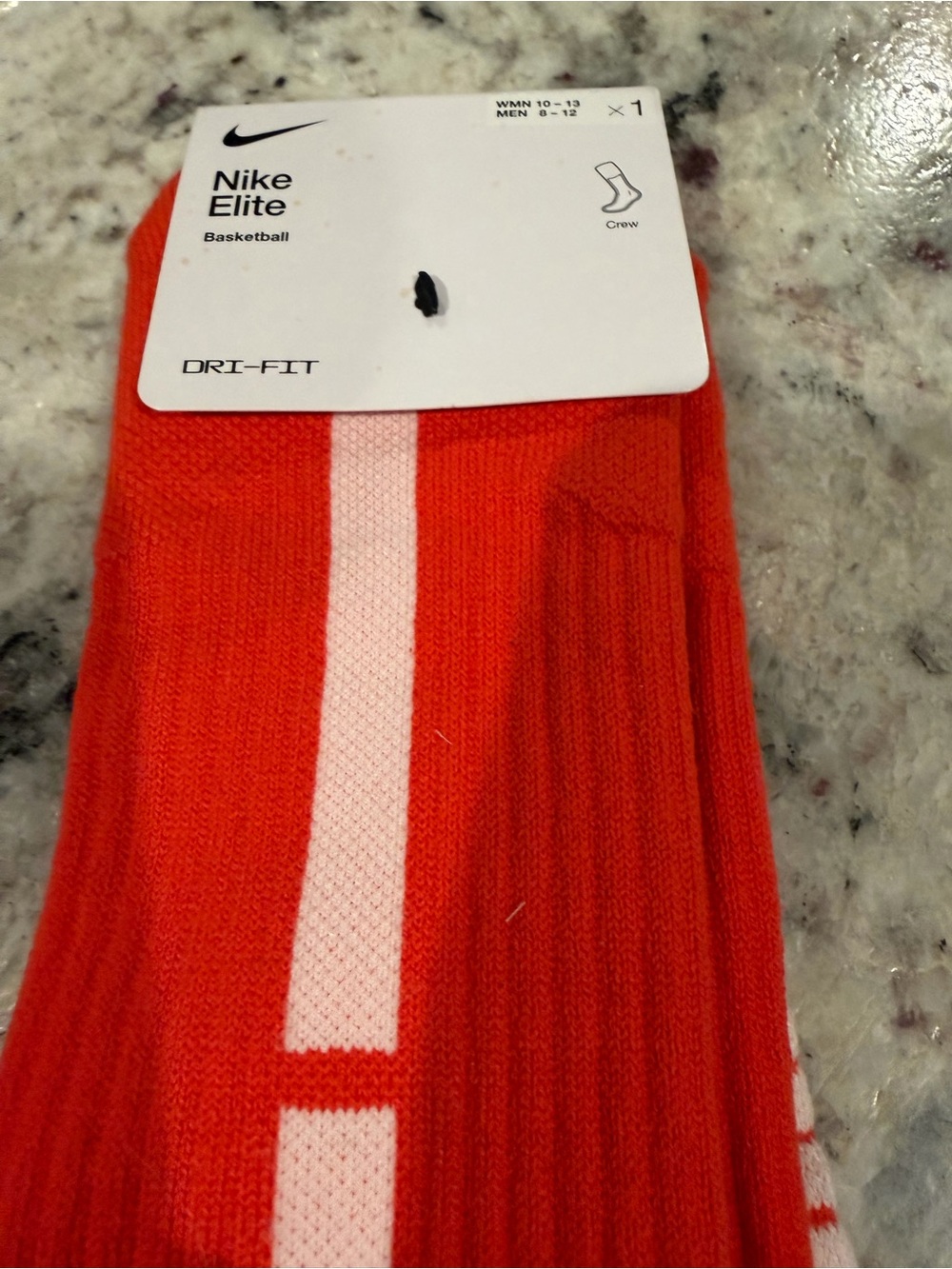 NWT Dri-FIT Elite Crew Basketball Crew Socks Bright Orange with White Accents L